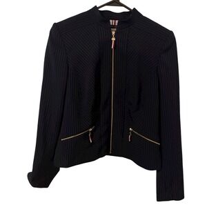 Tommy Hilfiger Jacket Women's Navy Long Sleeve Size 4 Navy Blue White Pin Stripe